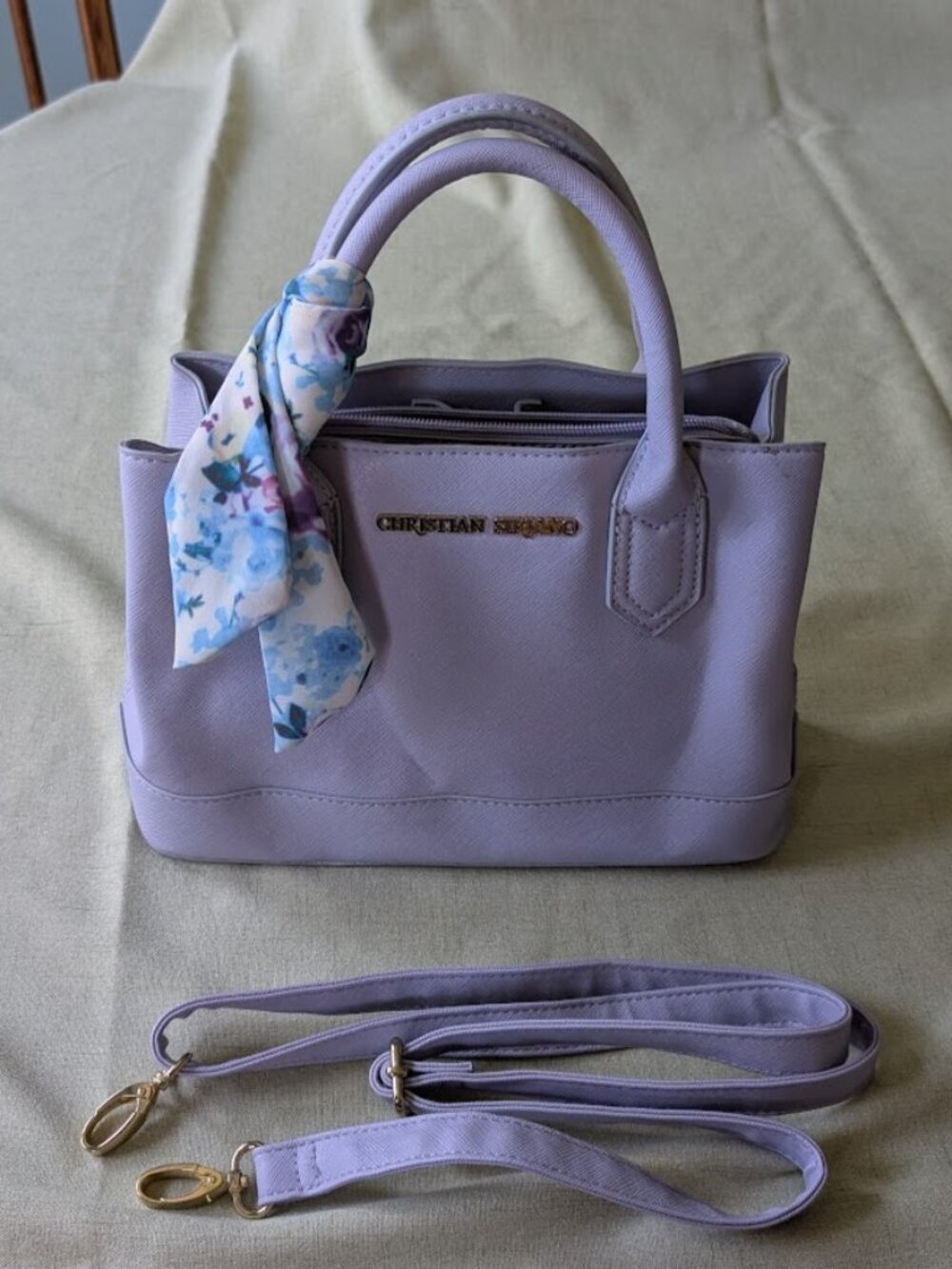 Christian Siriano Lavender Purple Saffiano Satchel Crossbody Bag with Scarf